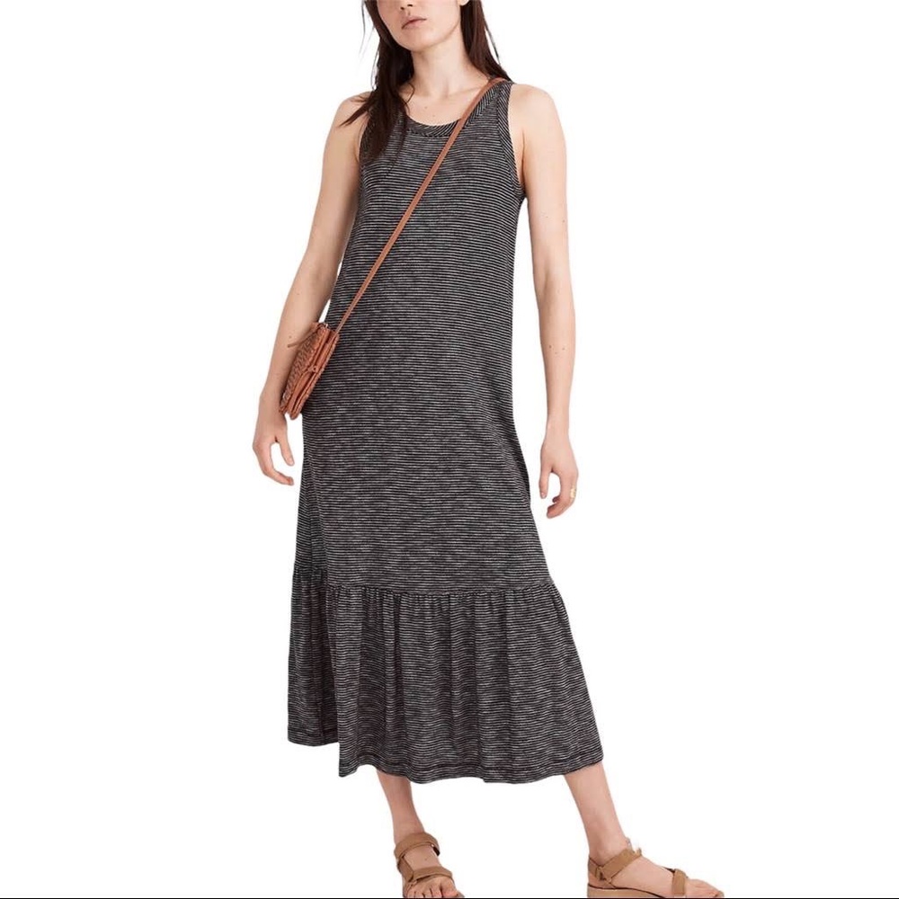 Madewell knit tank ruffle hem dress black and white size small